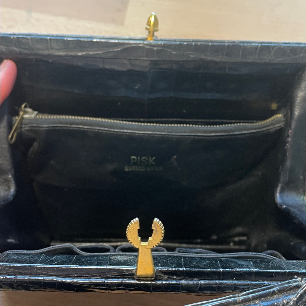 Vintage PISK Buenos Aires Crocodile Handbag | Black Exotic Skin | Top Handle - Picture 4 of 5